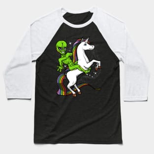 Space Alien Riding Unicorn Baseball T-Shirt